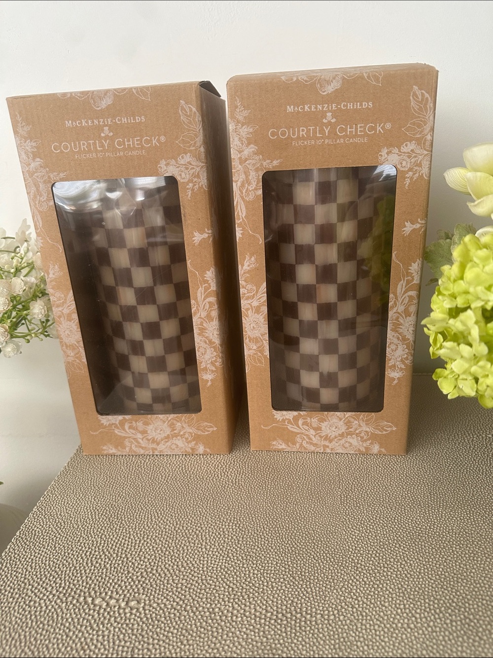 MacKenzie-Childs Courtly Check Flicker Candle Set of 2 NIB
